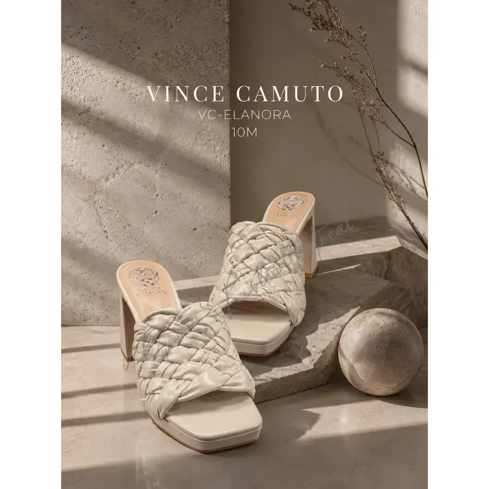 Vince Camuto - New Elanora Woven Leather Block Heel Mule Cream size 10 NWOB DK